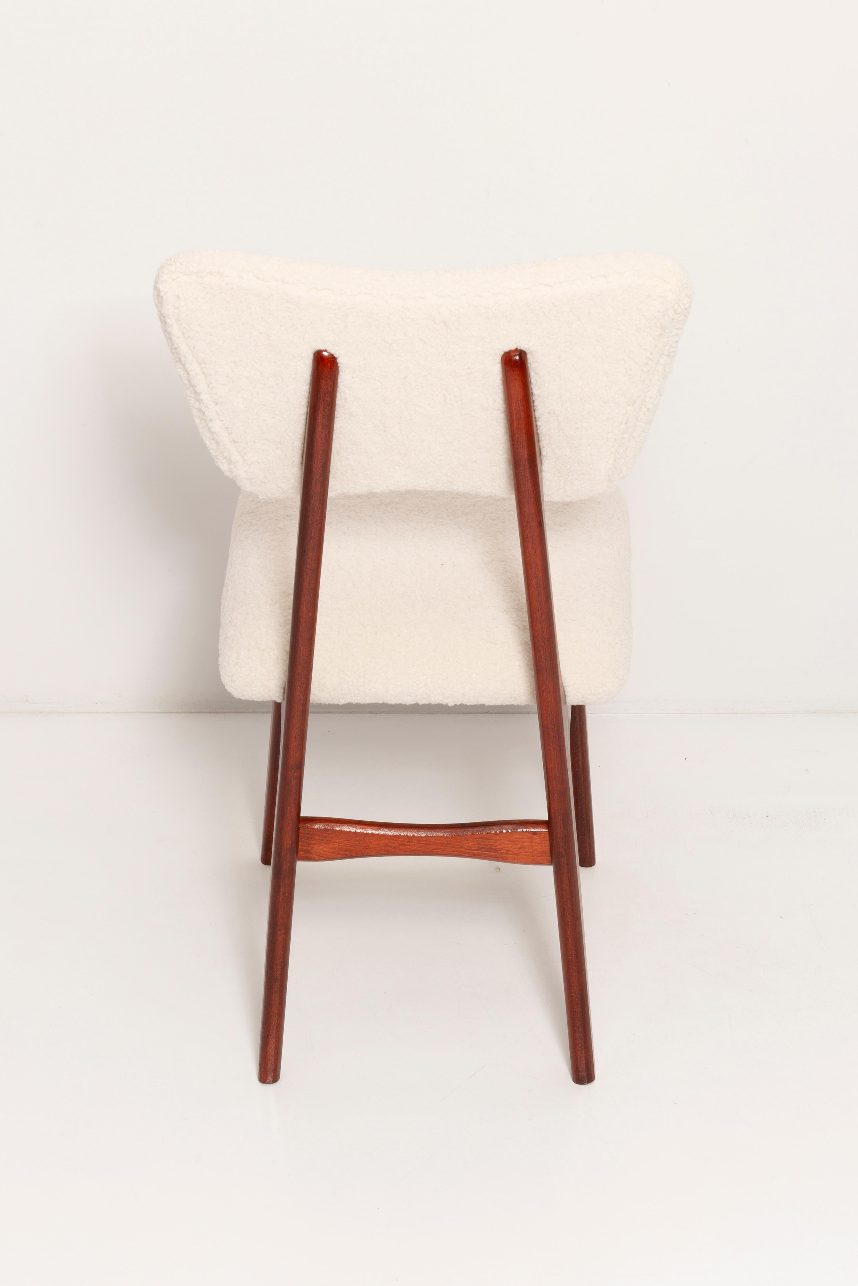 Two 20th Century Chairs in Light Creme and Cherry Wood Boucle, Europe, 1960s For Sale 5