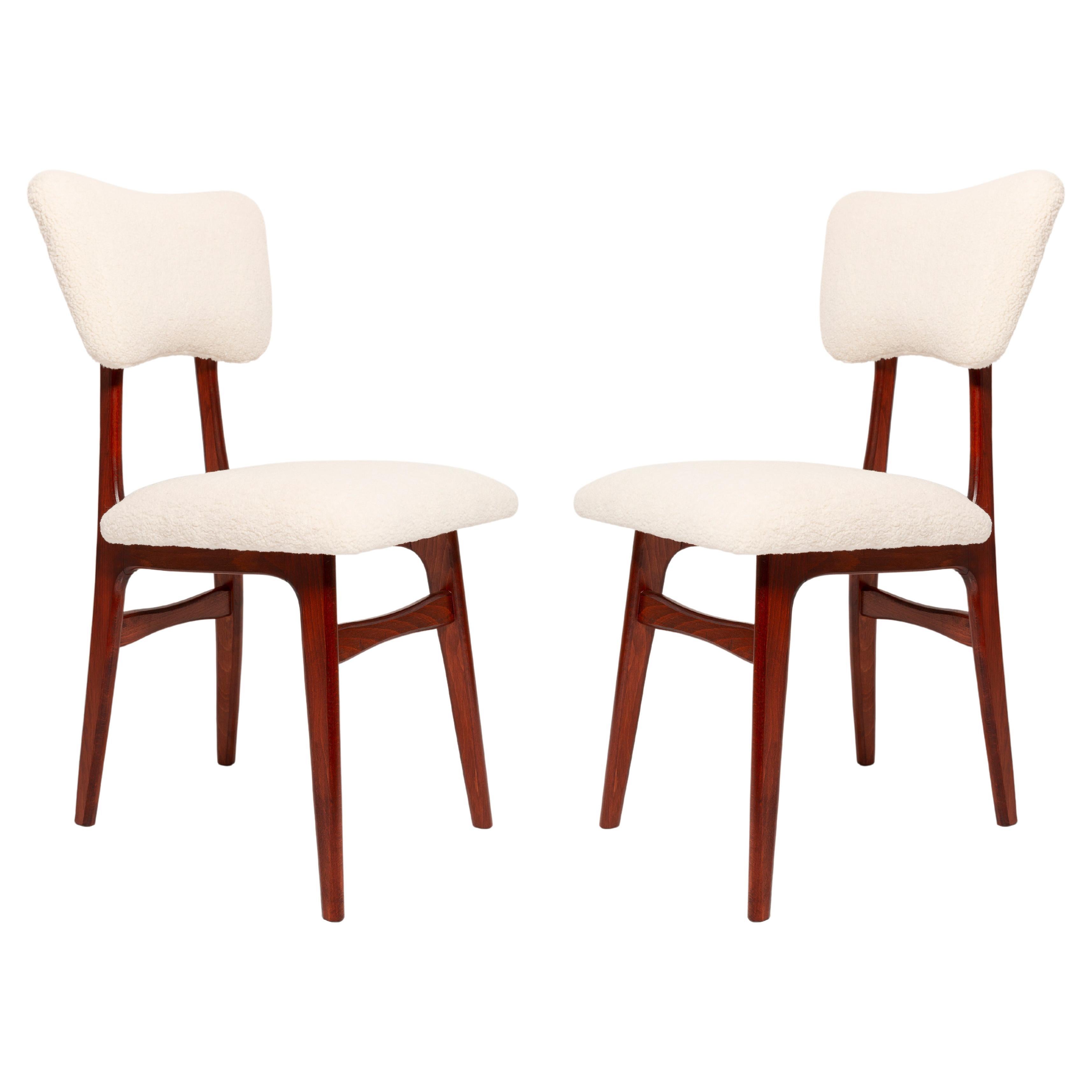 Two 20th Century Chairs in Light Creme and Cherry Wood Boucle, Europe, 1960s