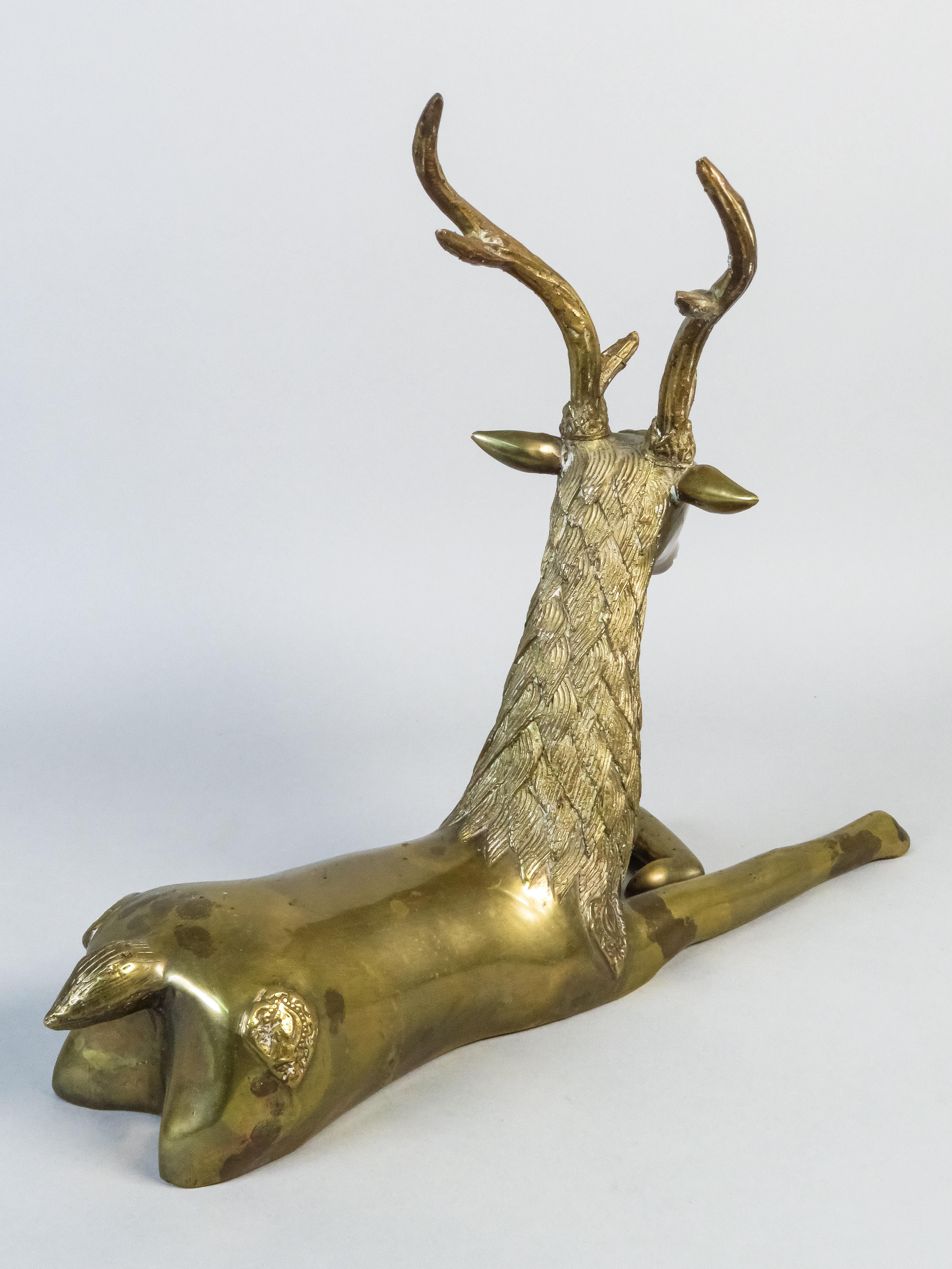 Two 20th-century gilt bronze deer sculptures For Sale 7