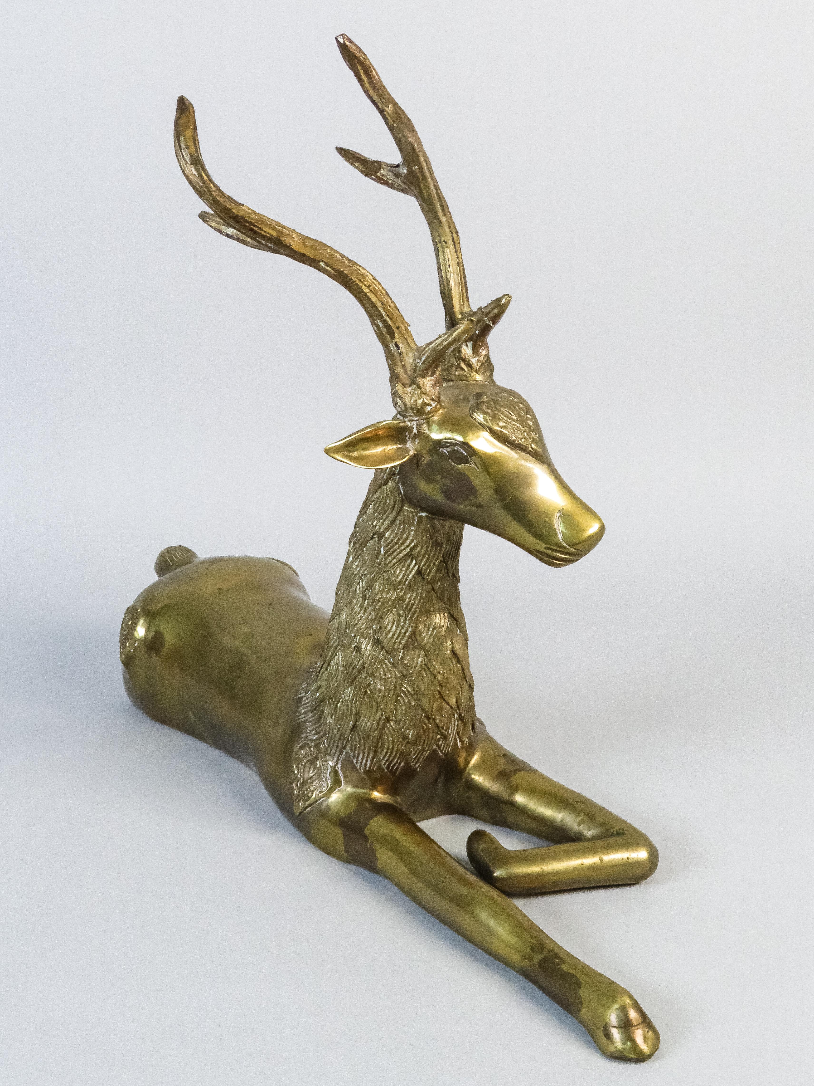 Two 20th-century gilt bronze deer sculptures For Sale 8