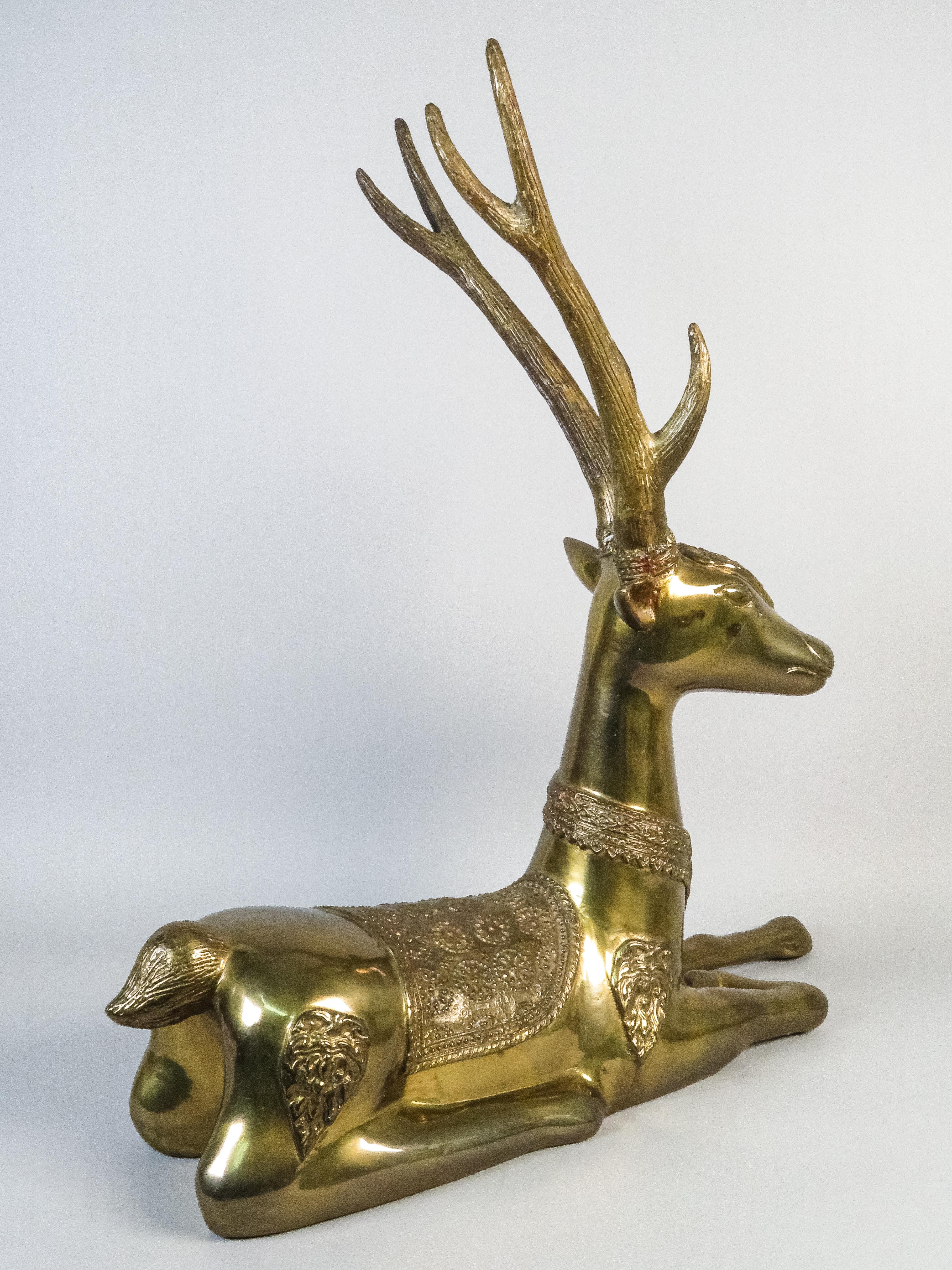 20th Century Two 20th-century gilt bronze deer sculptures For Sale