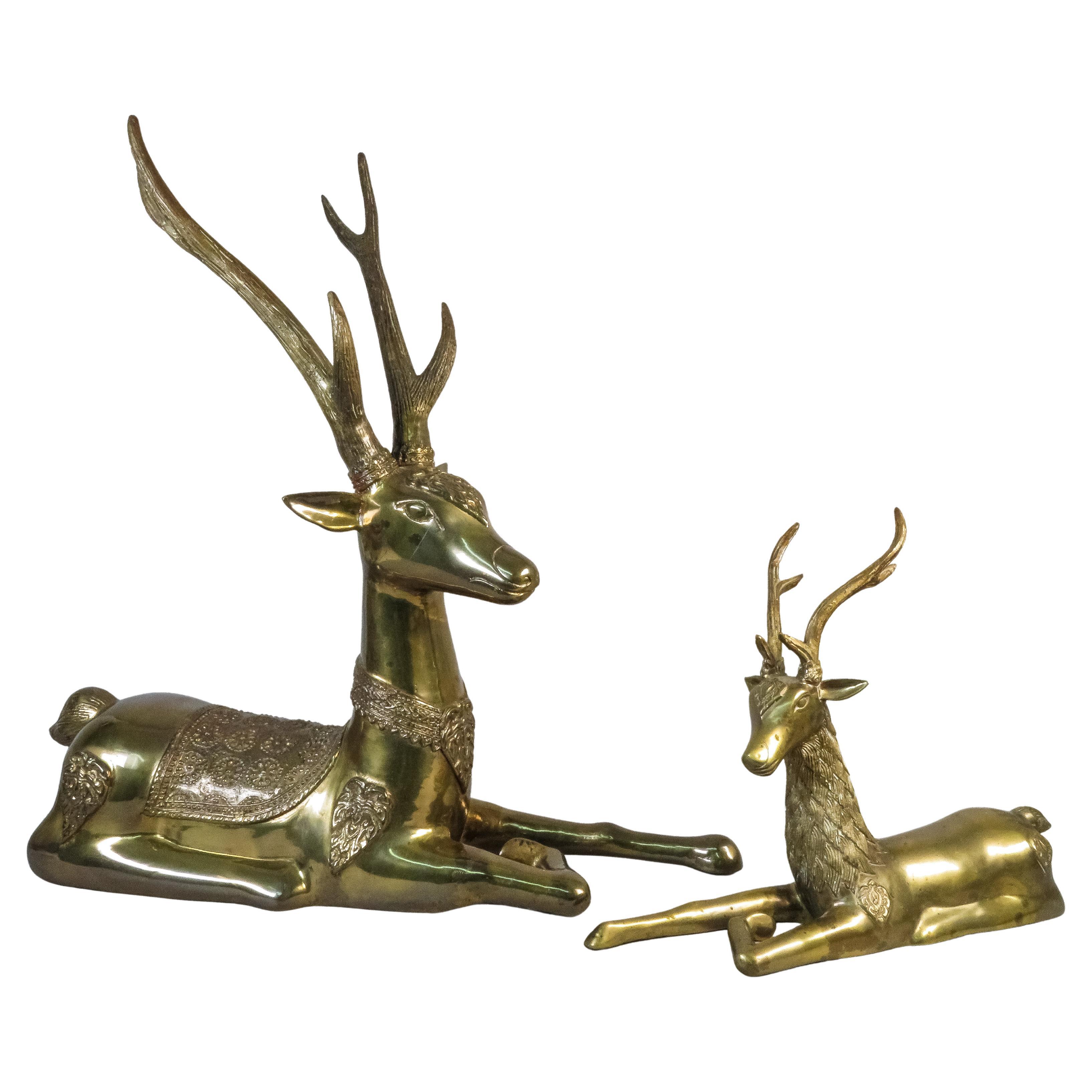 Two 20th-century gilt bronze deer sculptures For Sale