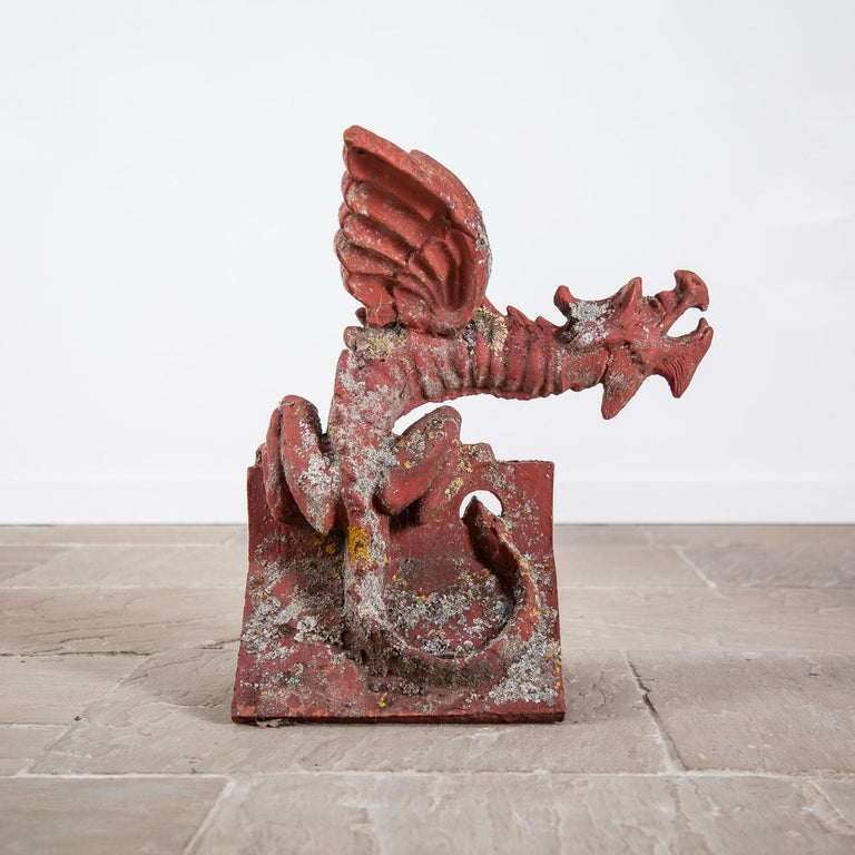 Two 20th Century Handmade Painted Terracotta Ridge Tiles in the form of Dragons at 1stDibs
