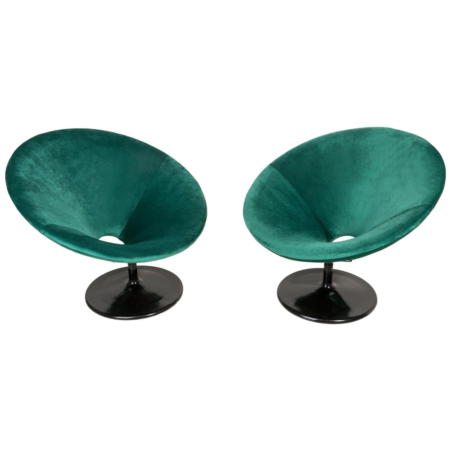 Two 20th Century Vintage Green UFO Swivel Armchairs, 1960s For Sale
