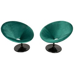Two 20th Century Vintage Green UFO Swivel Armchairs, 1960s