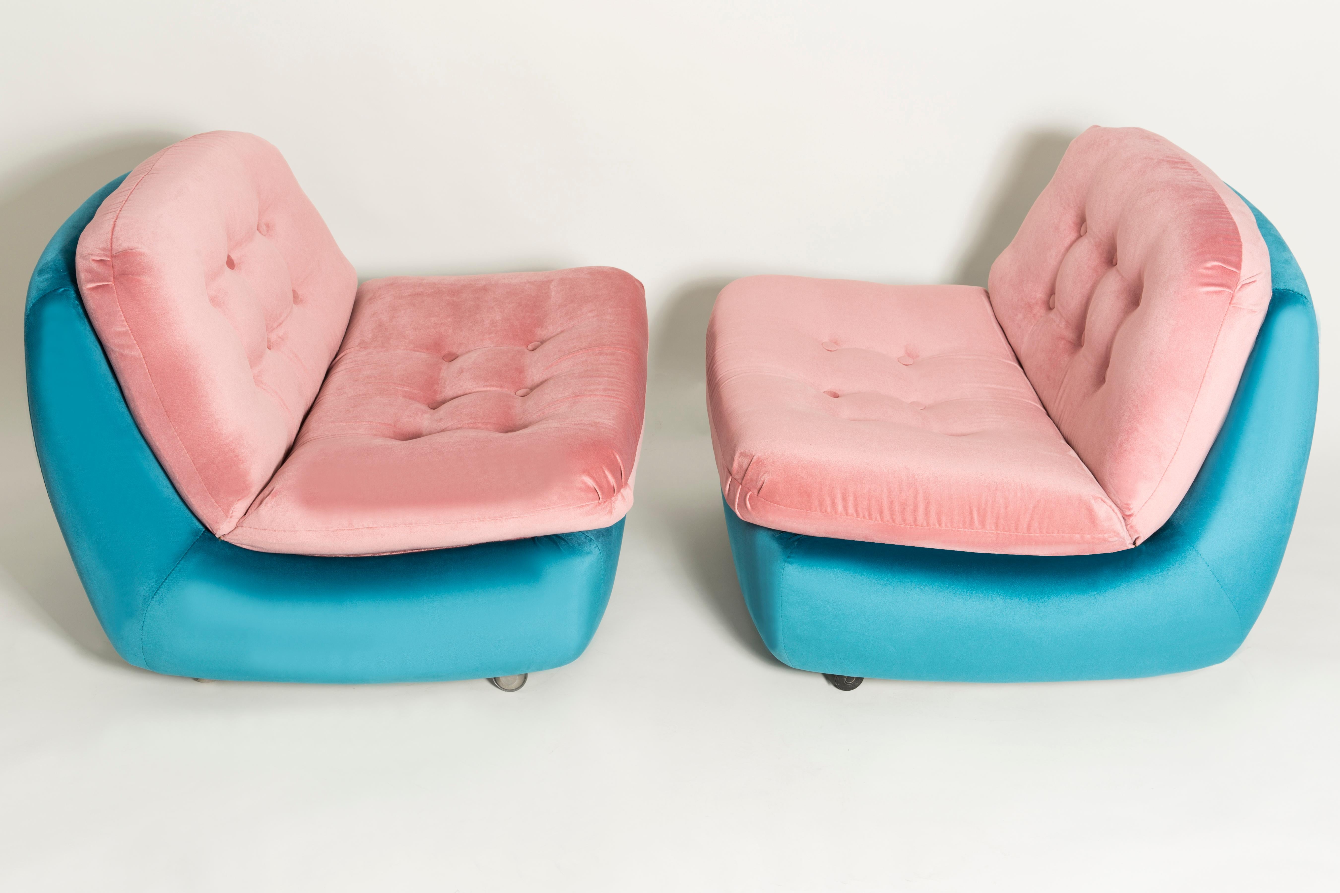 Mid-Century Modern Two 20th Century Vintage Pink and Blue Atlantis Armchairs, 1960s For Sale