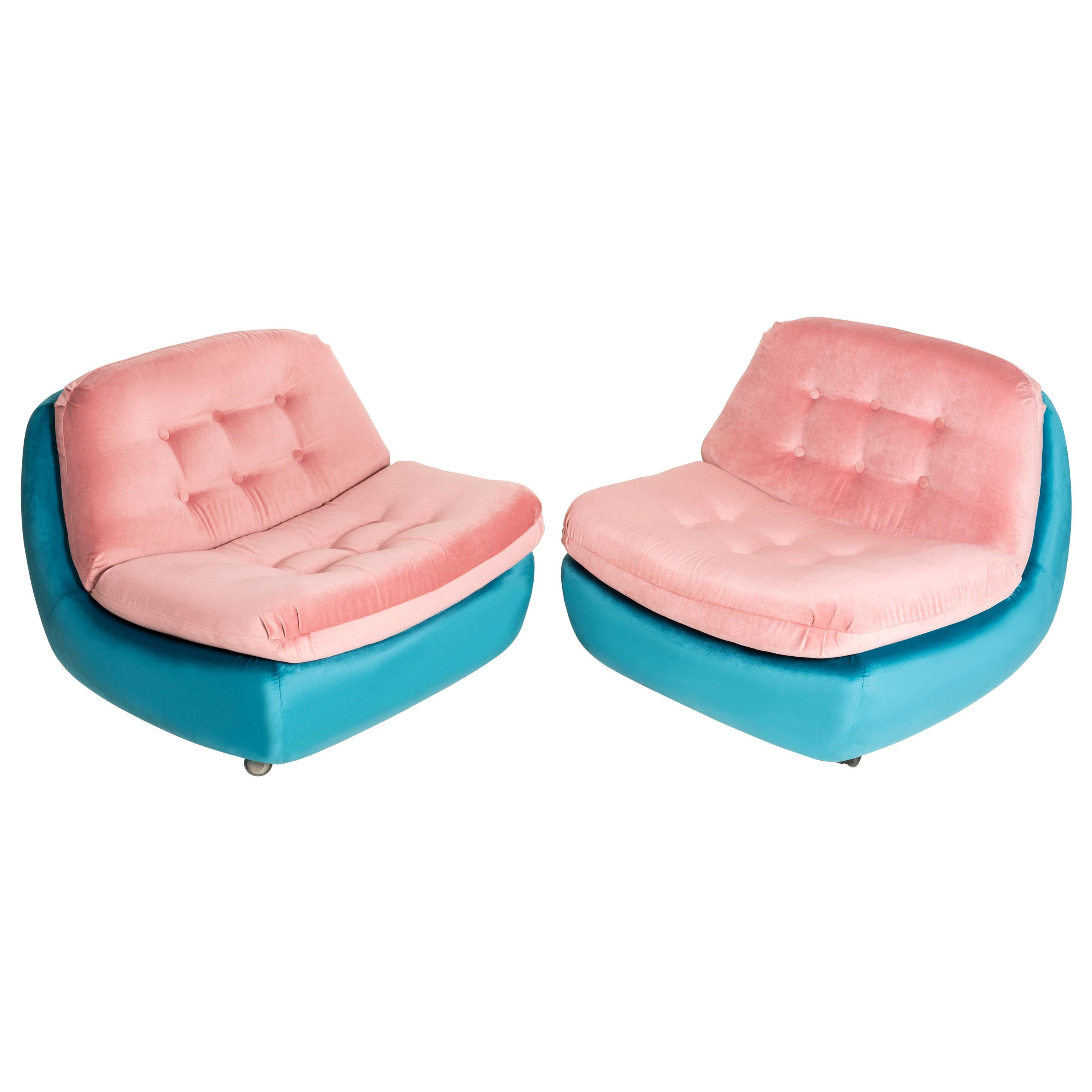 Two 20th Century Vintage Pink and Blue Atlantis Armchairs, 1960s