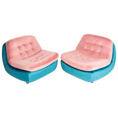 Deux fauteuils Atlantis roses et bleus vintage du XXe siècle, années 1960
