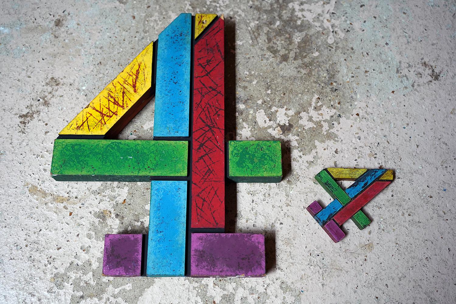 Two 20thC Channel 4 Production Painted Wooden Block Logo Idents, c.1990-95 3