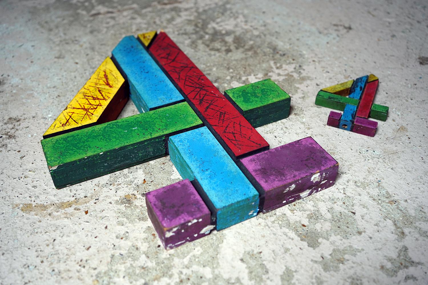 Two 20thC Channel 4 Production Painted Wooden Block Logo Idents, c.1990-95 8