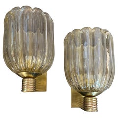 Two 21st Century Barovier Style Art Deco style Murano Glass Wall Sconces