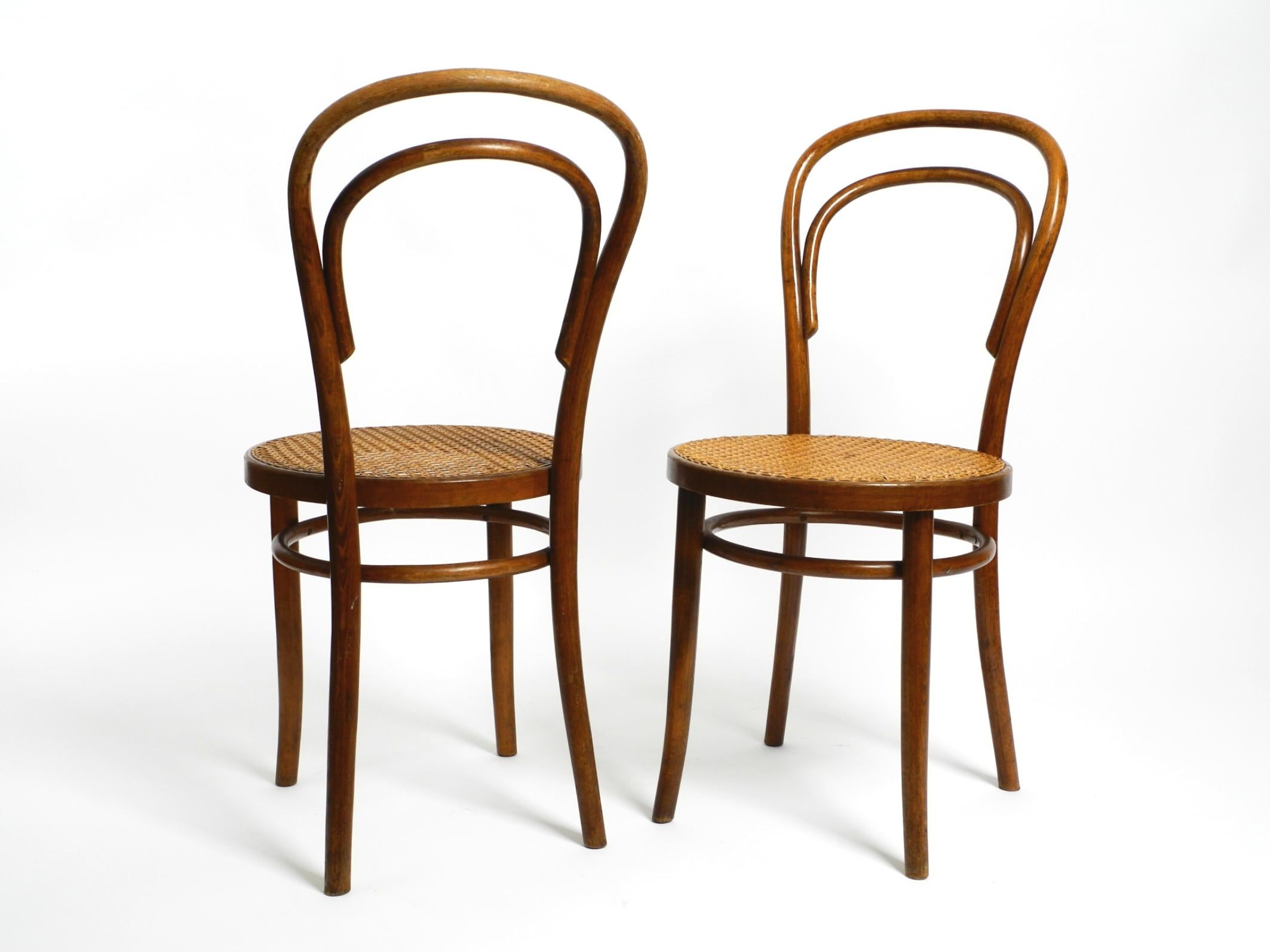 Two 30s coffee house chairs made of bentwood with cane weave by ZPM Radomsko 13