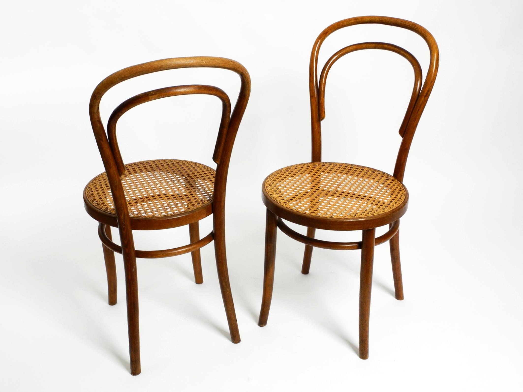 Mid-Century Modern Two 30s coffee house chairs made of bentwood with cane weave by ZPM Radomsko
