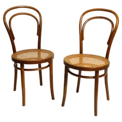 Two 30s coffee house chairs made of bentwood with cane weave by ZPM Radomsko