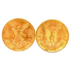 Vintage Two 50 Gold Mexican Pesos from 1946 & 1947