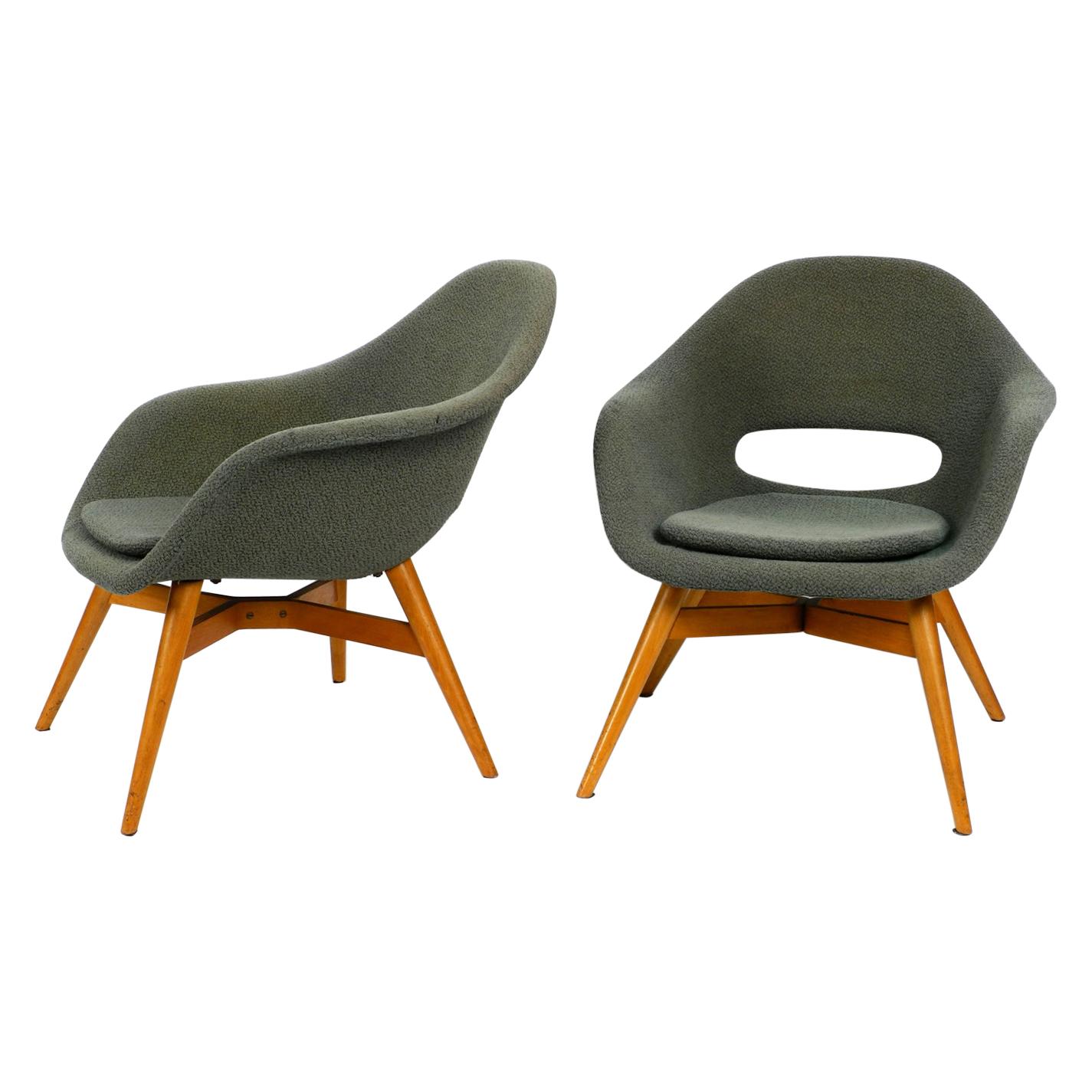 Two Lounge Chairs Miroslav Navratil with Fiberglass Shell and Original Cover