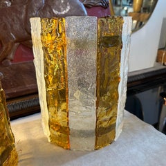 Two 70s Mid-Century Modern White and Yellow Murano Glass Wall Sconces by Mazzega
