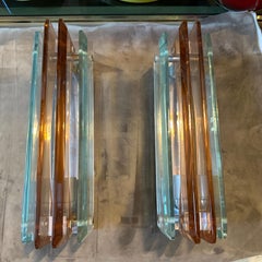 Dos apliques de pared de vidrio pesado rosa y verde de la Era Espacial de los 70 de Lupi Cristal Luxor