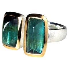 Anello con due tormaline verdi da 7 carati in oro 18 carati e argento sterling, regalo fatto a mano