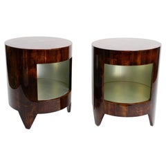 Two 90s coffee tables "night&day" by Tura made of wood covered with goatskin