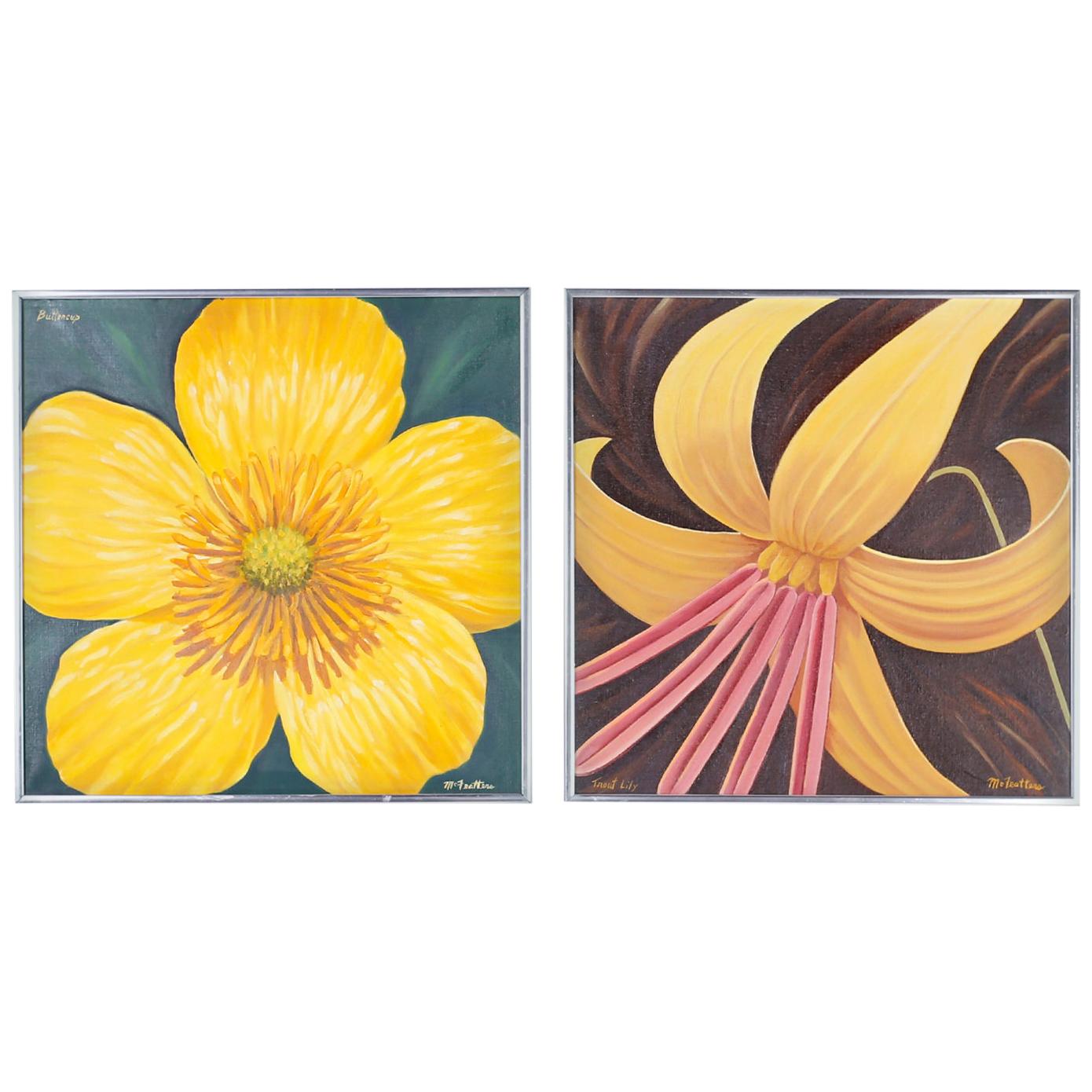 Two Acrylic on Canvas Paintings of Flowers by Dale McFeatters For Sale