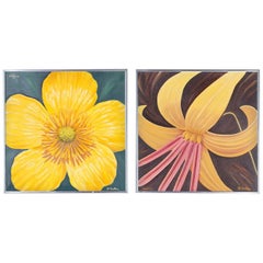Vintage Two Acrylic on Canvas Paintings of Flowers by Dale McFeatters