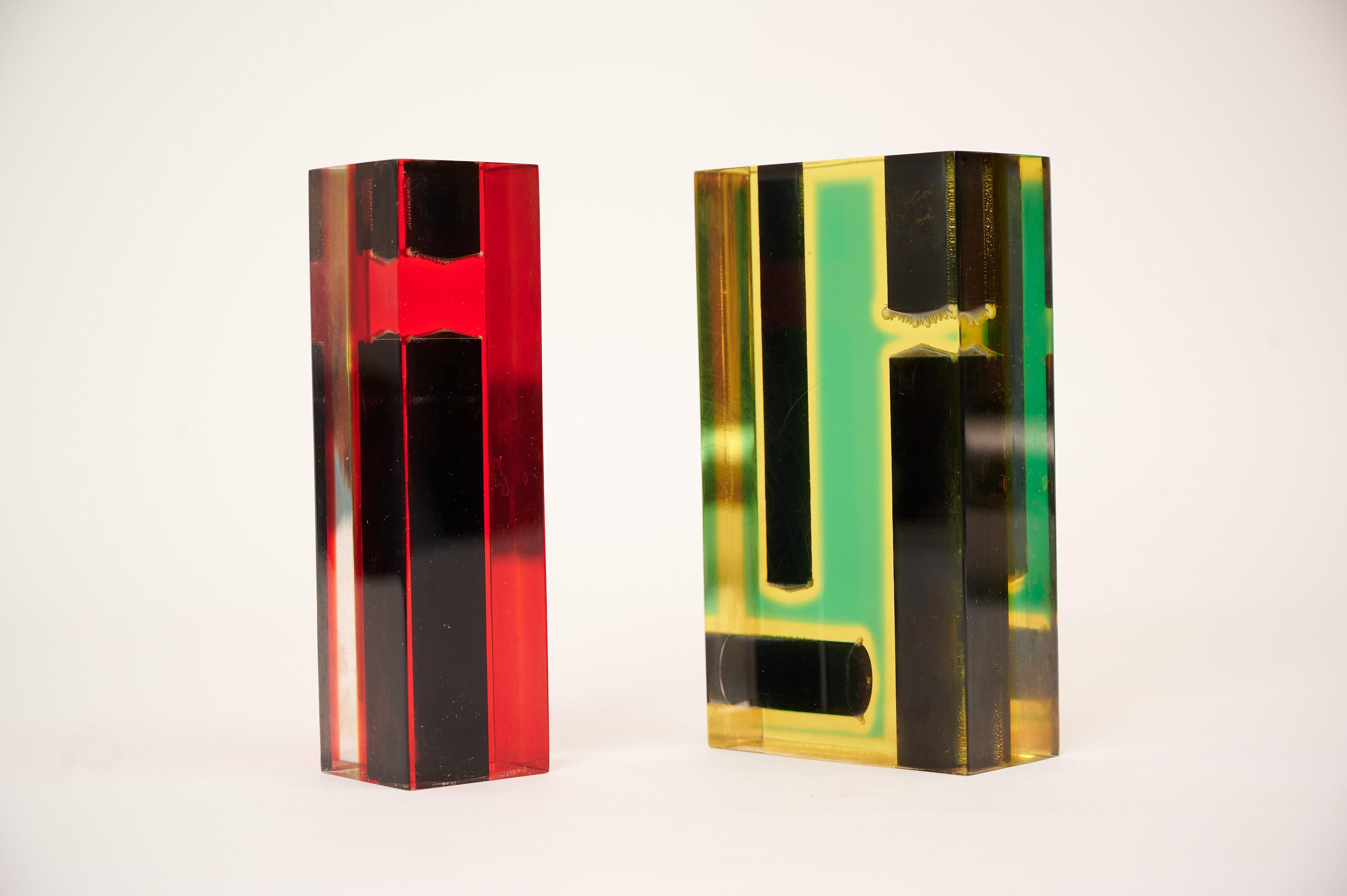 Two Acrylic Op Art Abstract Candle Holders / Sculptures 7