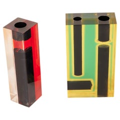 Two Acrylic Op Art Abstract Candle Holders / Sculptures