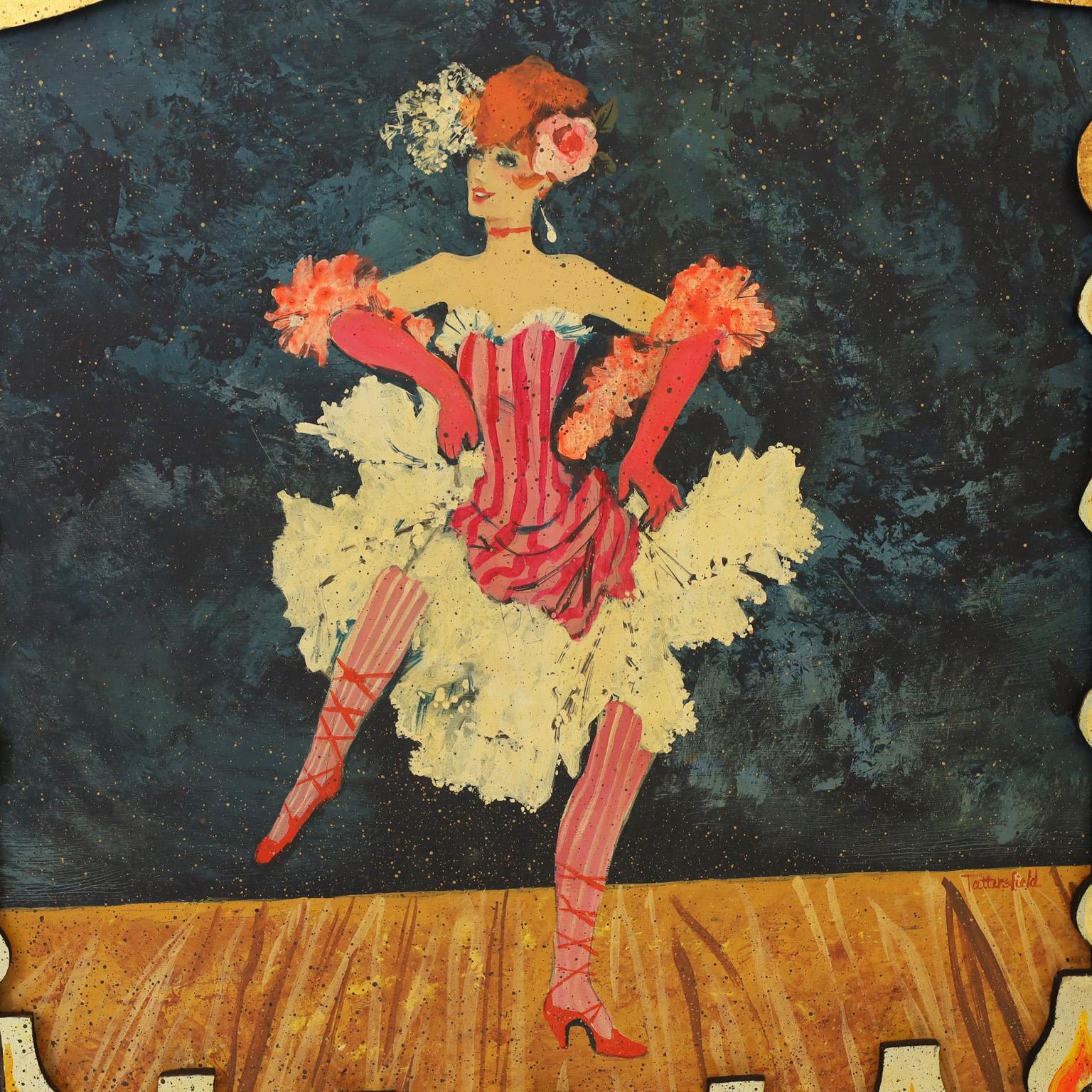 20th Century Two Acrylic Paintings on Board of a Cabaret Dancer and Poker Player For Sale