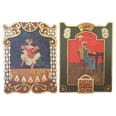 Two Acrylic Paintings on Board of a Cabaret Dancer and Poker Player