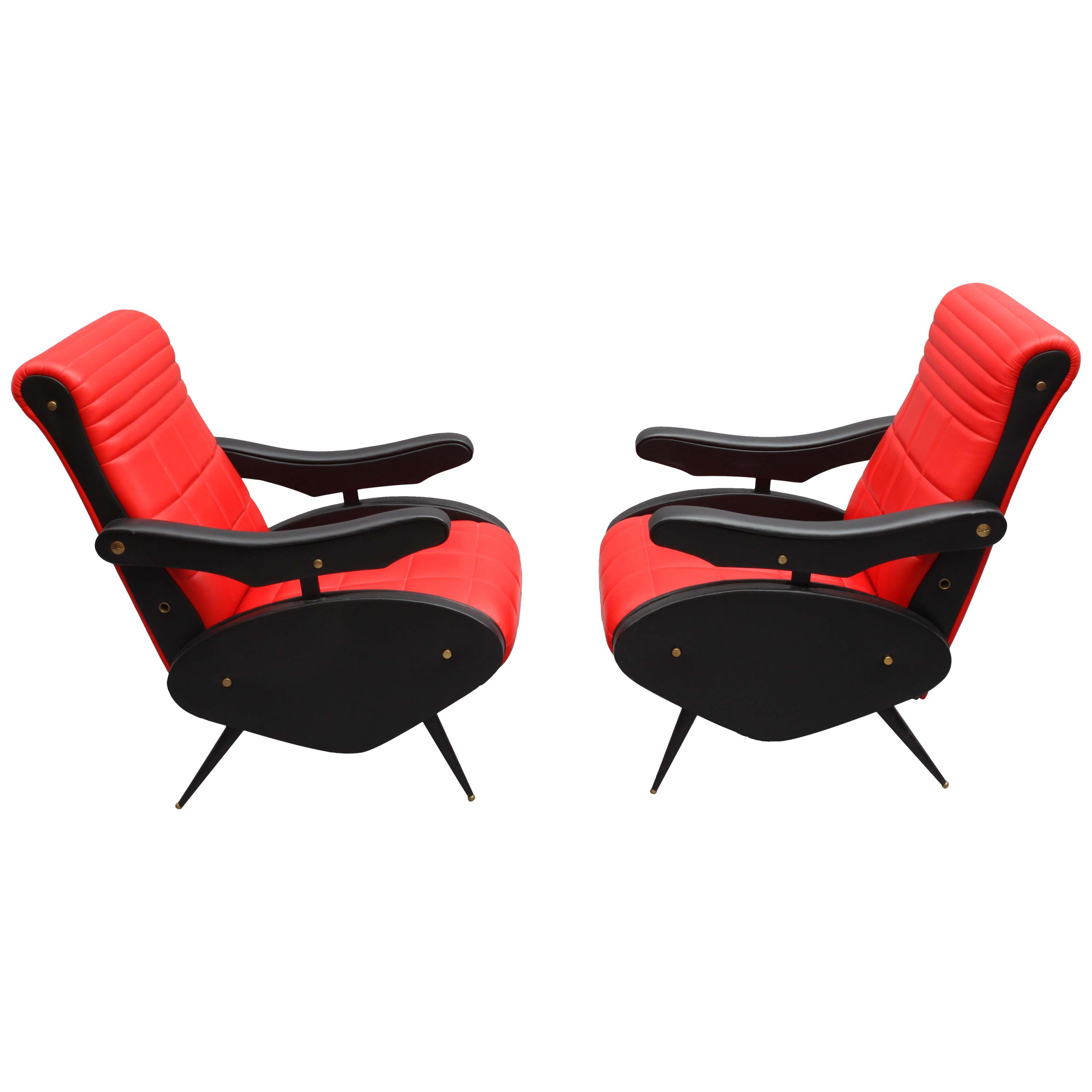 Two Adjustable Armchairs in the Style of Marco Zanuso, Italy, 1958
