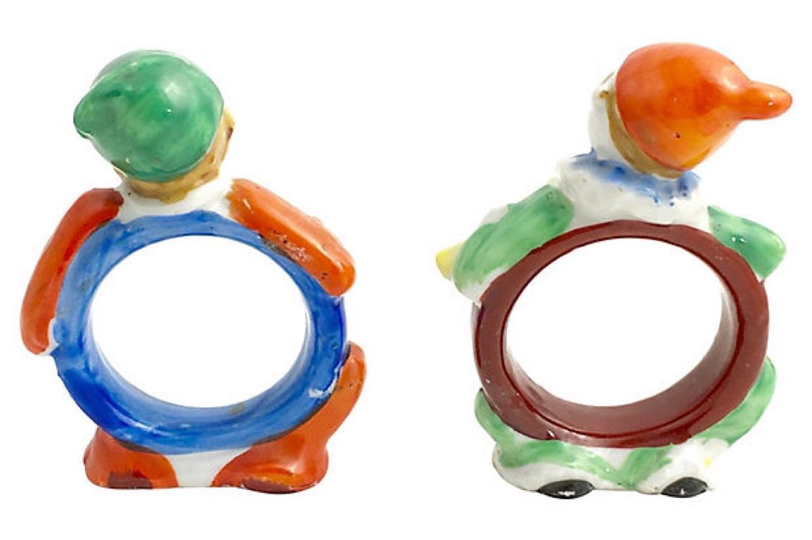 Japanese Two Adorable Figural Towel Ring Holders For Sale