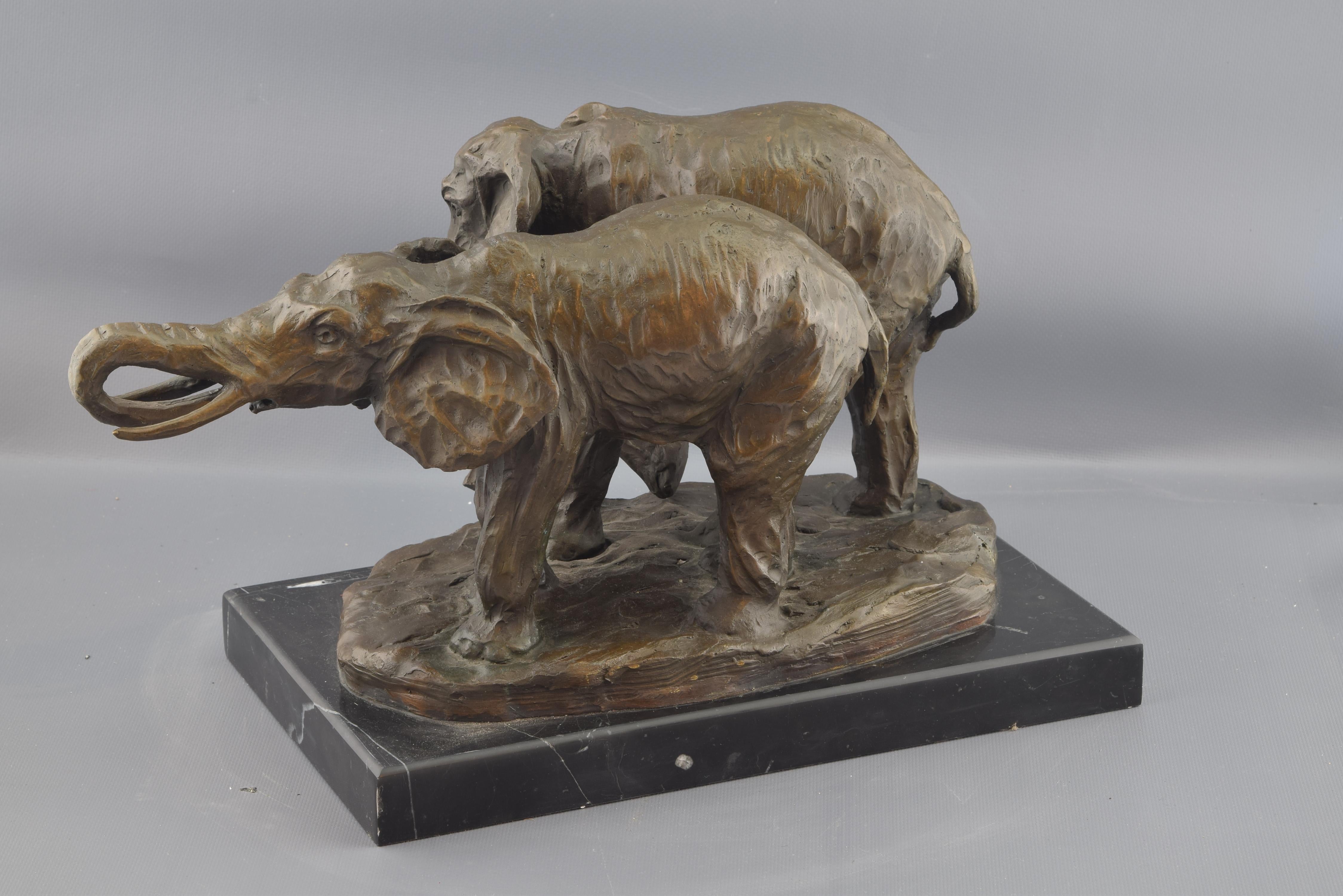 20th Century Two African Elephants. Bronze, Marble, after Models from Milo ‘1939-‘