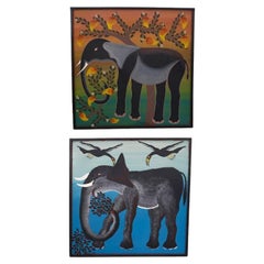 Quatre peintures d'animaux africains de l'école Tingatinga, vendues individuellement