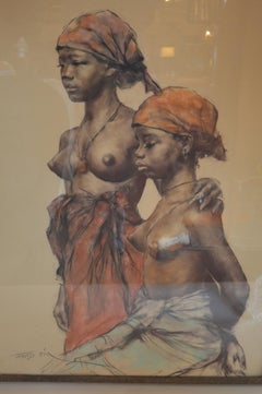 Deux femmes africaines:: pastel sur papier par Pal Fried