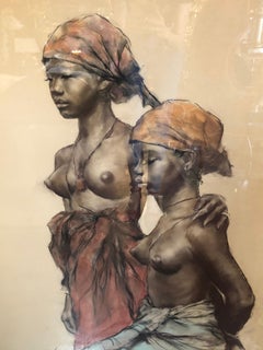 Two African Women, Pastel on Paper by Pal Fried