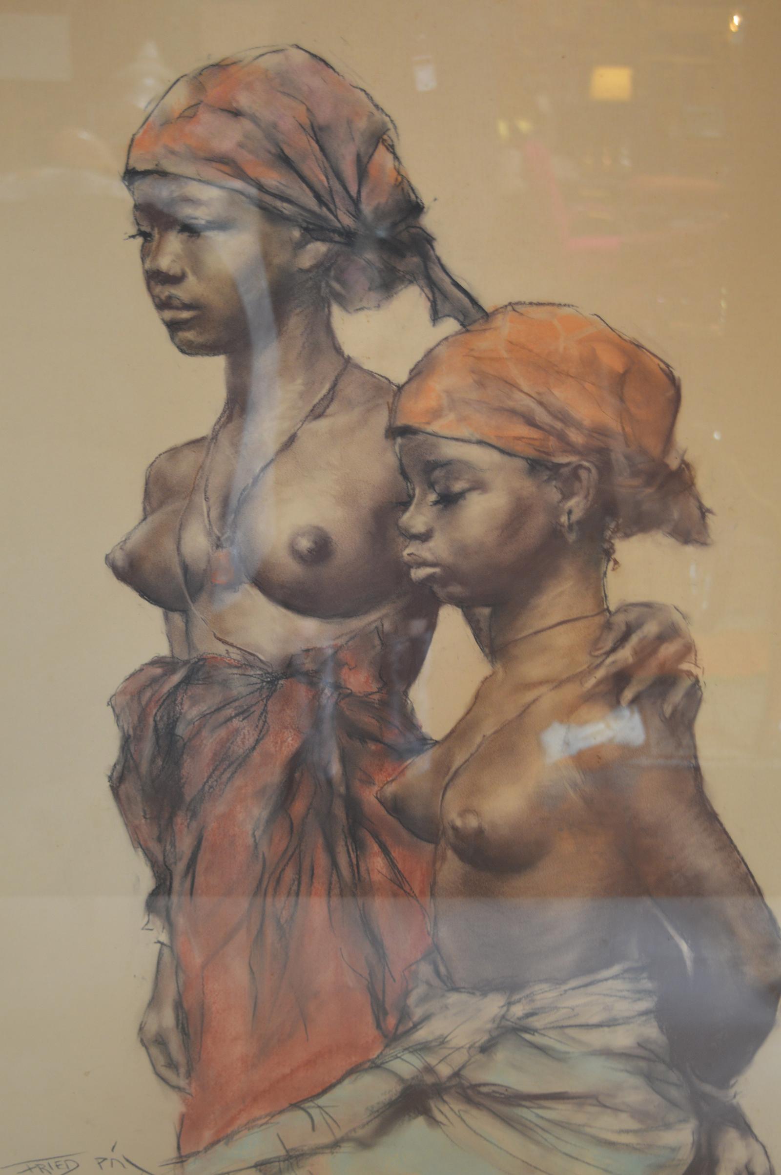 American Two African Woman, Pastel on Paper by Pal Fried