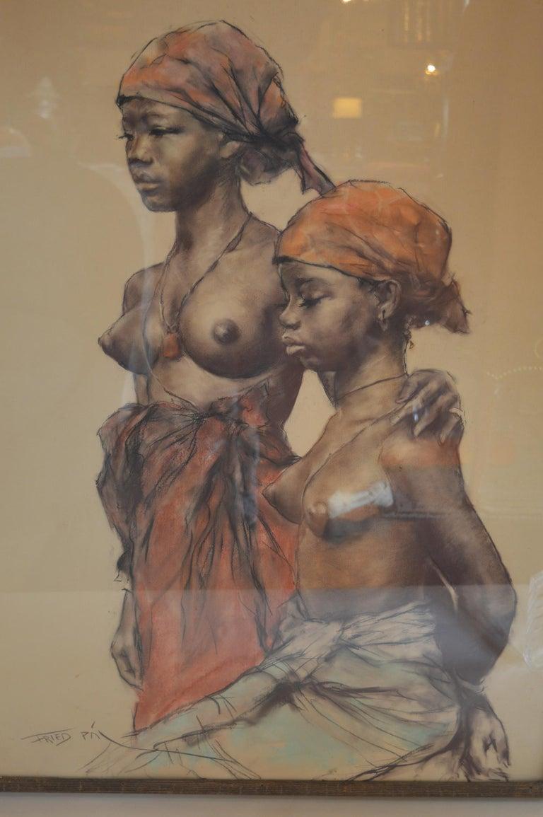 20th Century Two African Women, Pastel on Paper by Pal Fried For Sale