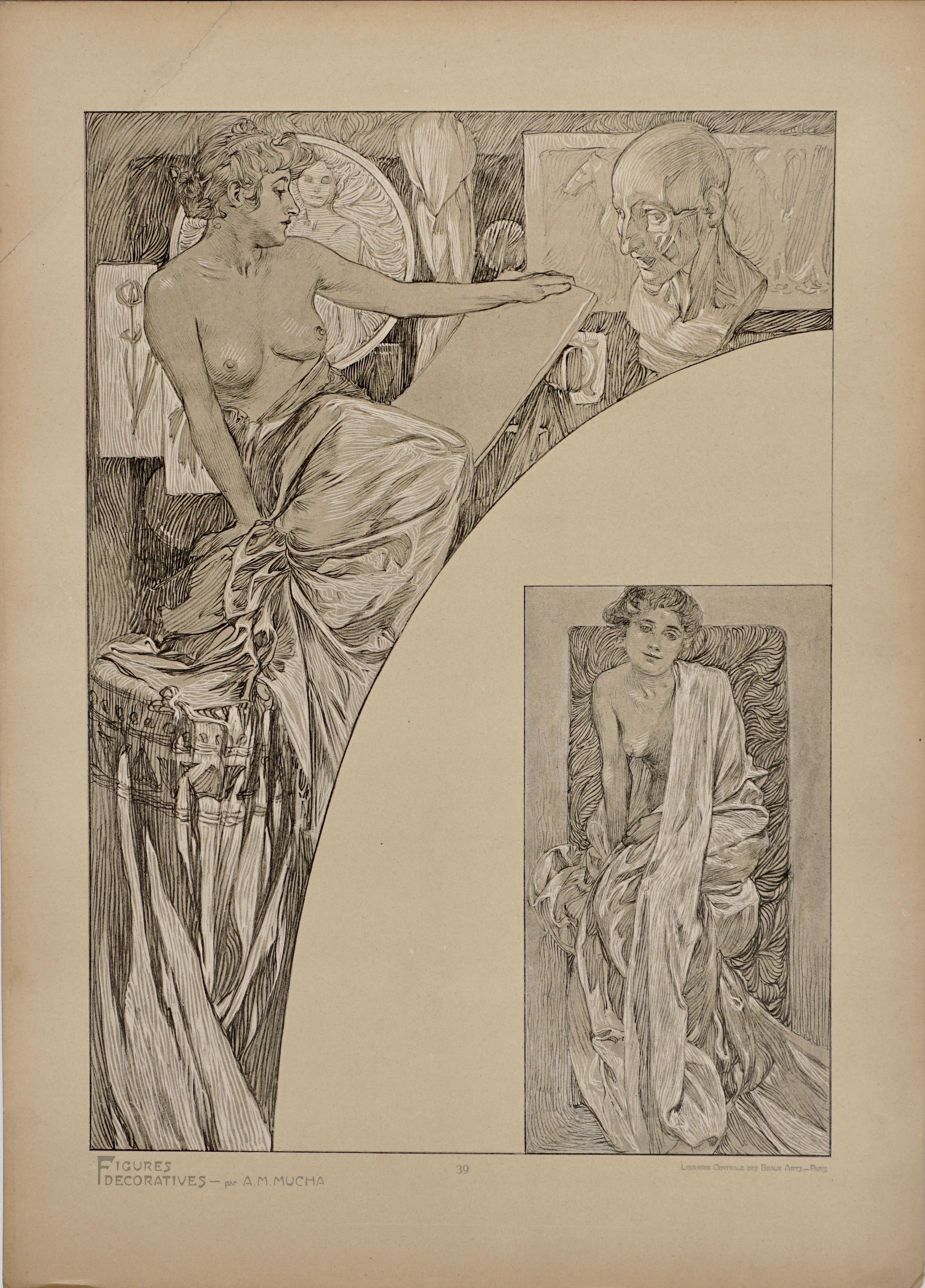 Dyed Two Alphonse Mucha Lithograph Posters from Figure Decoratives, 1905