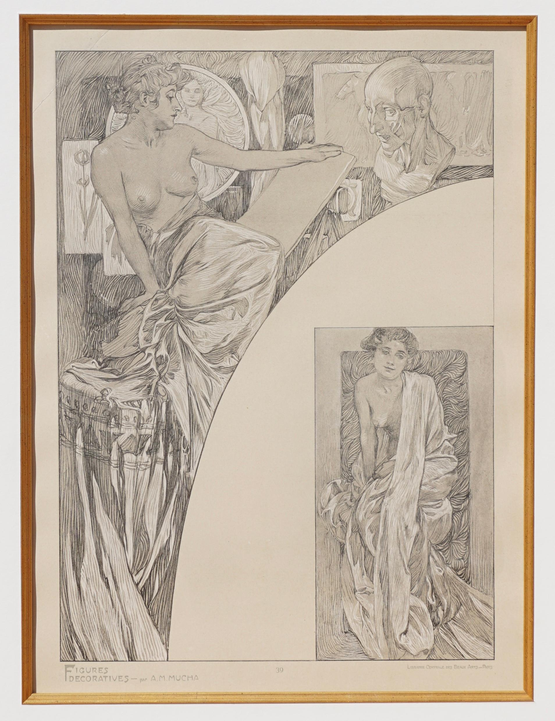 Two Alphonse Mucha Lithograph Posters from Figure Decoratives, 1905 In Good Condition In Dallas, TX