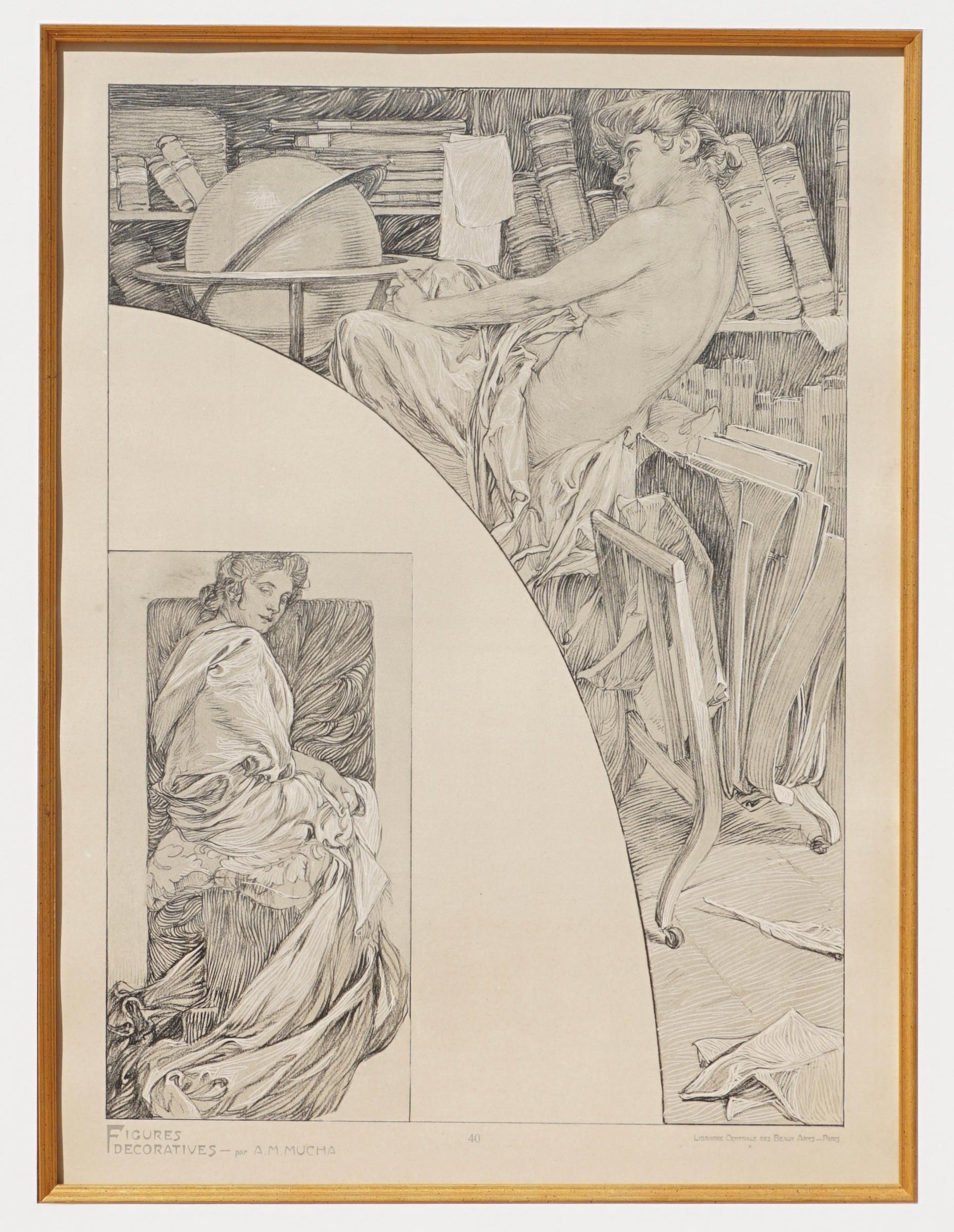 Paper Two Alphonse Mucha Lithograph Posters from Figure Decoratives, 1905