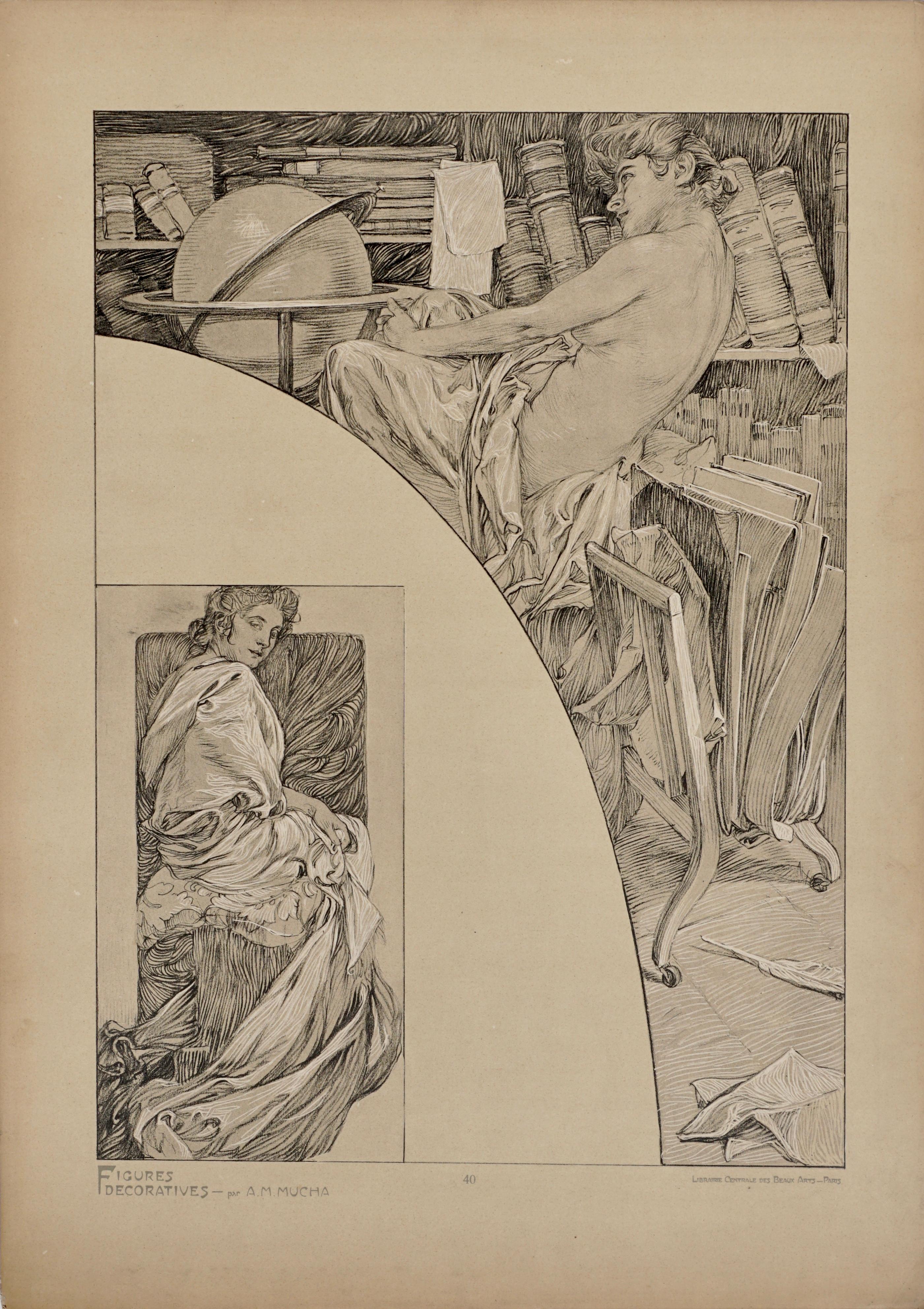 Two Alphonse Mucha Lithograph Posters from Figure Decoratives, 1905 1