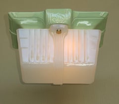 TWO Amazing Bungalow Green Ceiling Lights with Original Shades circa 1928