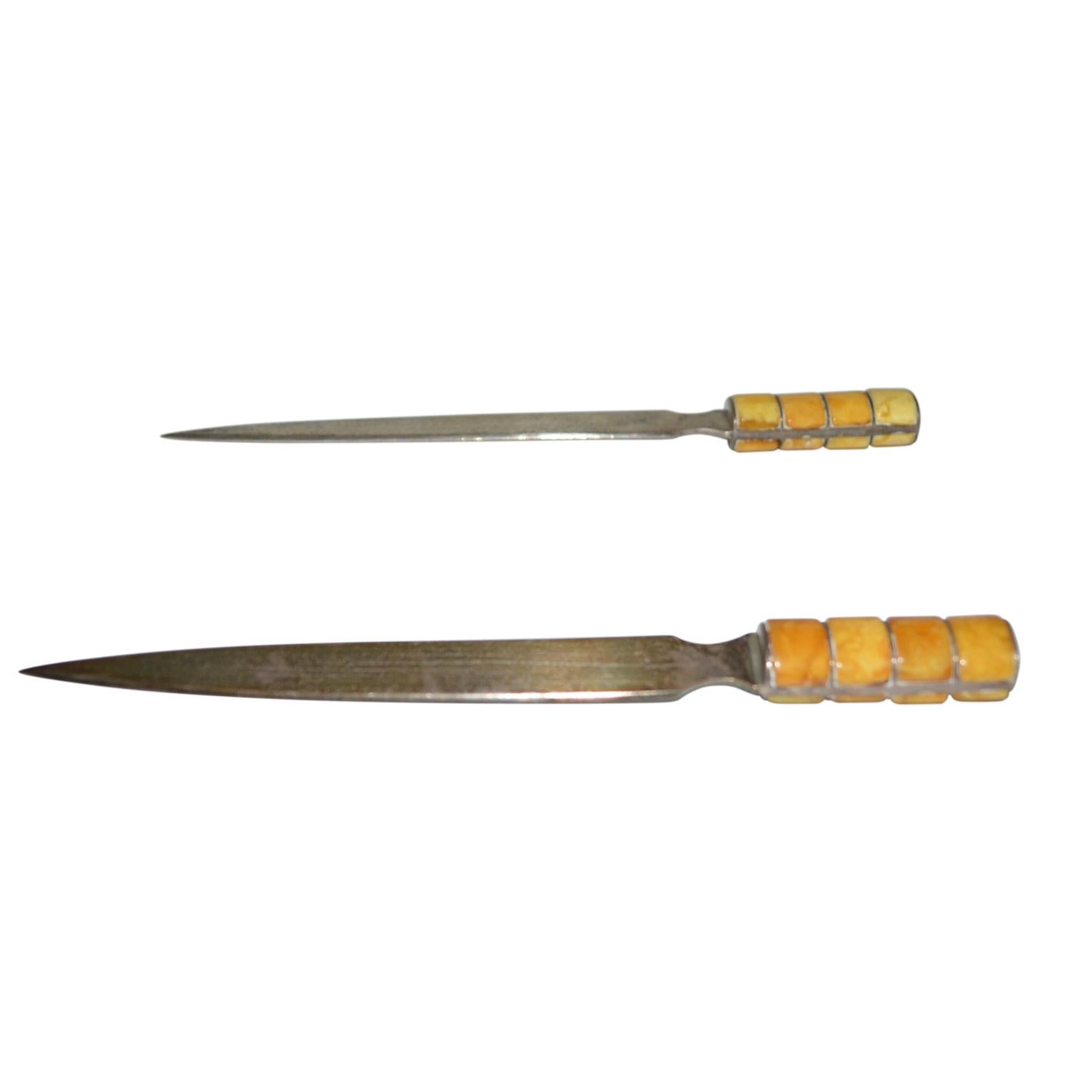 Two Amber And Silver Letter Openers For Sale 7