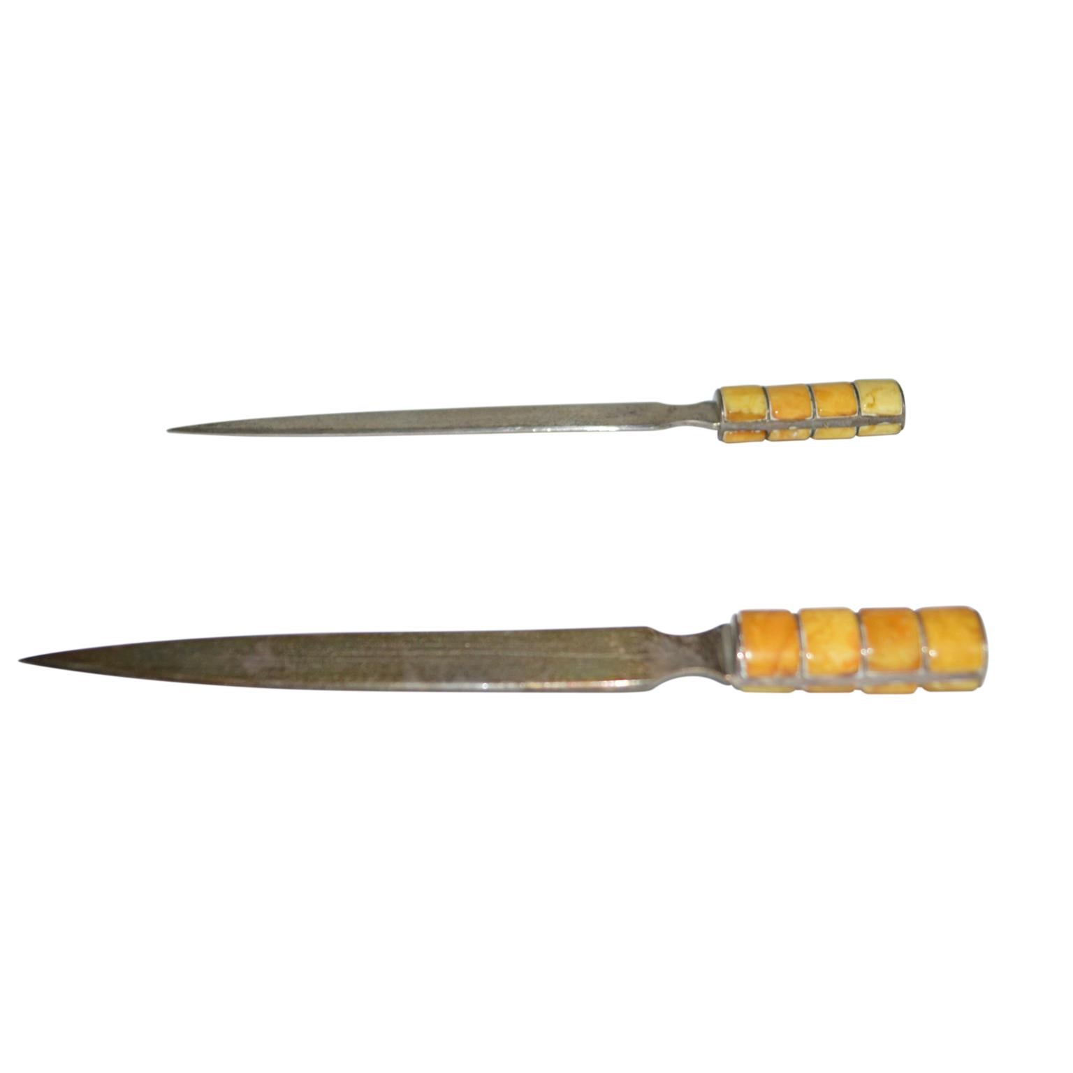 Two Amber And Silver Letter Openers For Sale 9