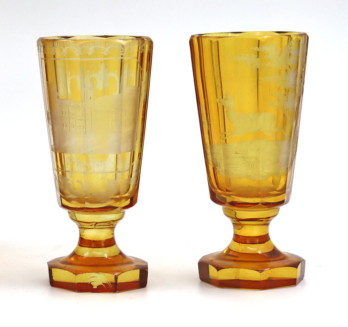 Two Amber Coloured Bohemian Crystal Glasses 7