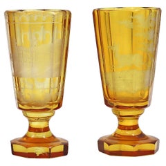 Two Amber Coloured Bohemian Crystal Glasses