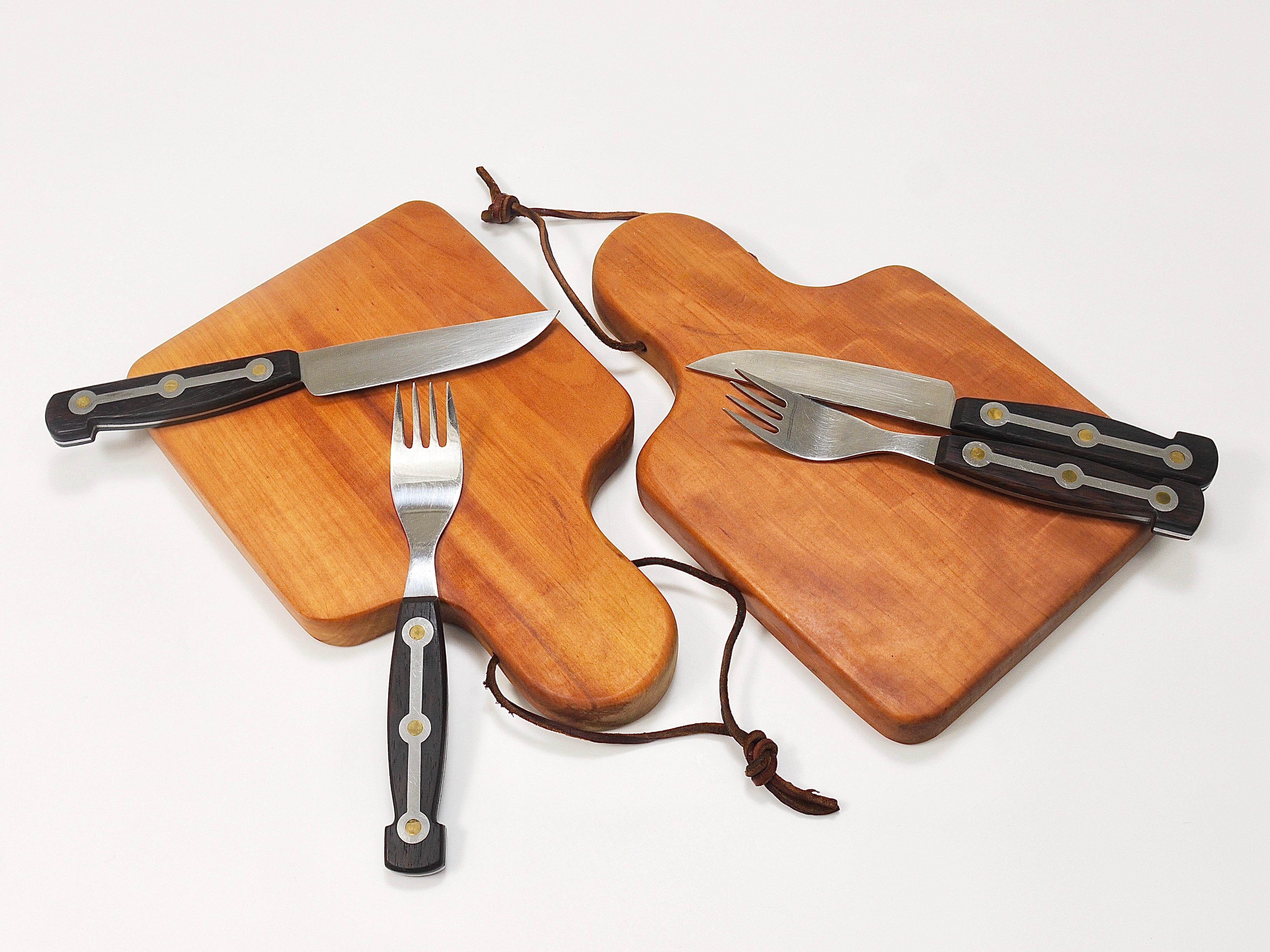Mid-Century Modern Two Amboss 1050 Snack Board Fork and Knife Sets, Austria, 1960s For Sale