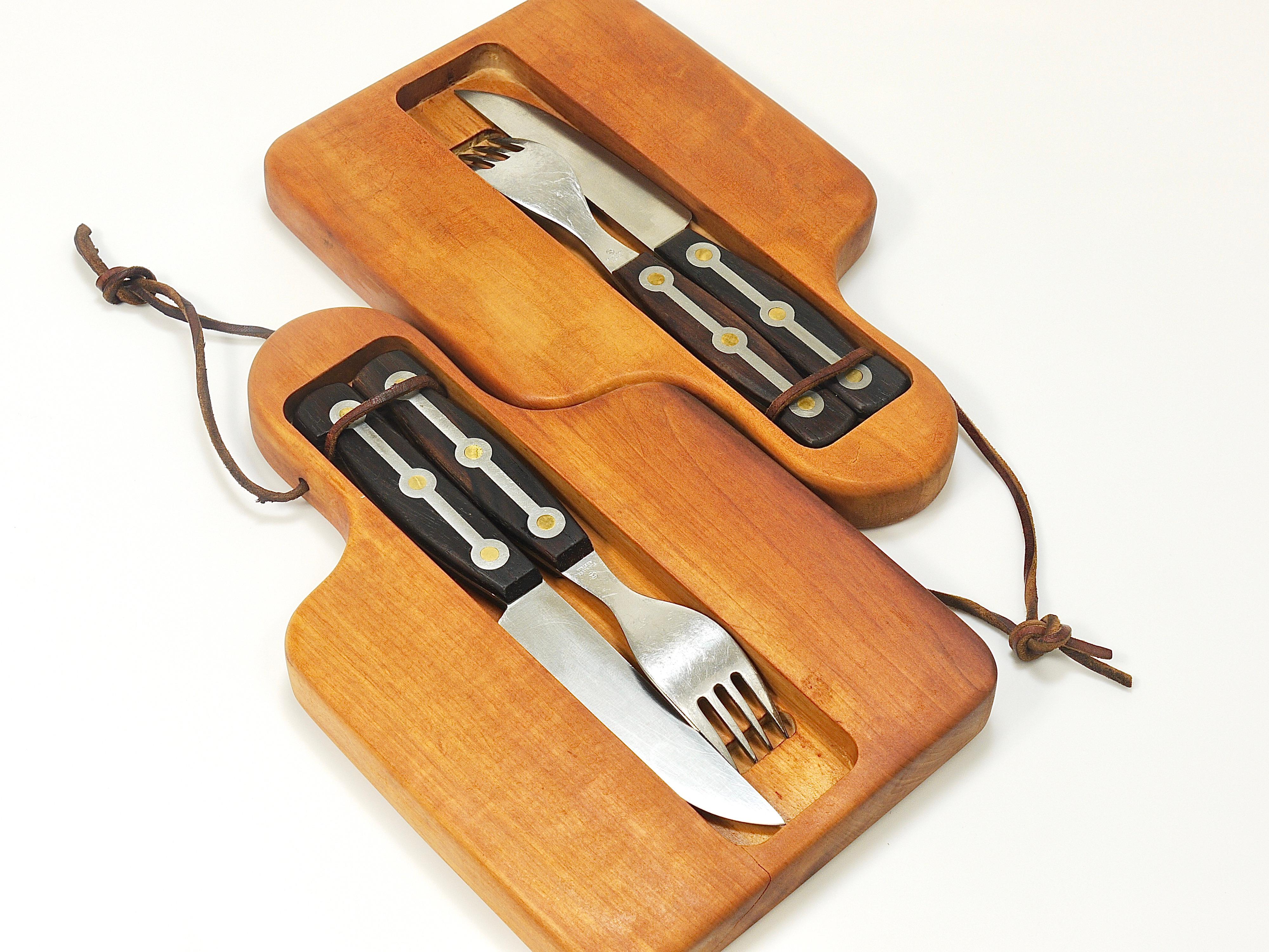 Austrian Two Amboss 1050 Snack Board Fork and Knife Sets, Austria, 1960s For Sale