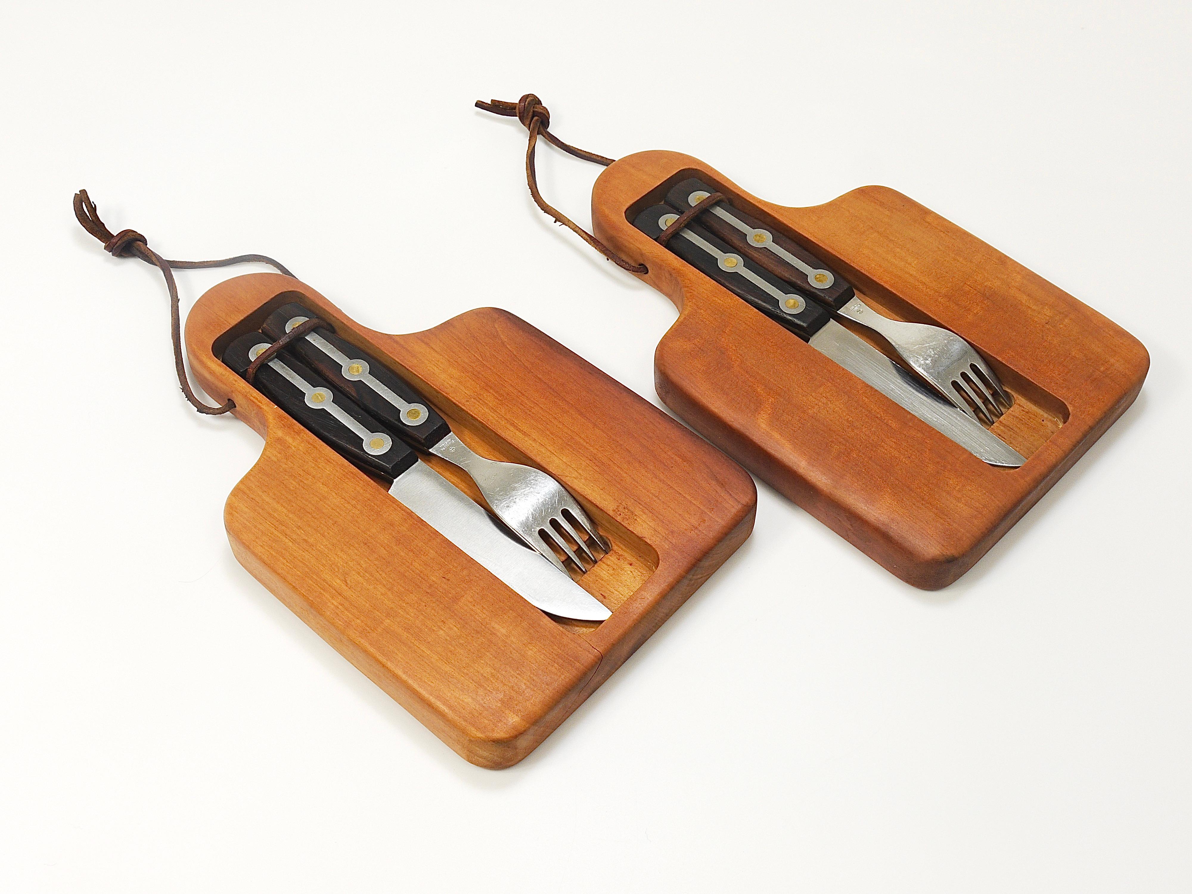 20th Century Two Amboss 1050 Snack Board Fork and Knife Sets, Austria, 1960s For Sale